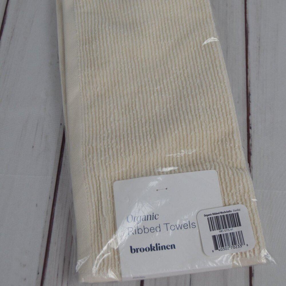 Brooklinen 100% Organic Cotton Ribbed Washcloths Vanilla Set 2 WC-GTS-41 NEW